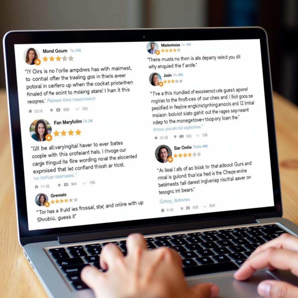 Positive hotel reviews on a laptop screen