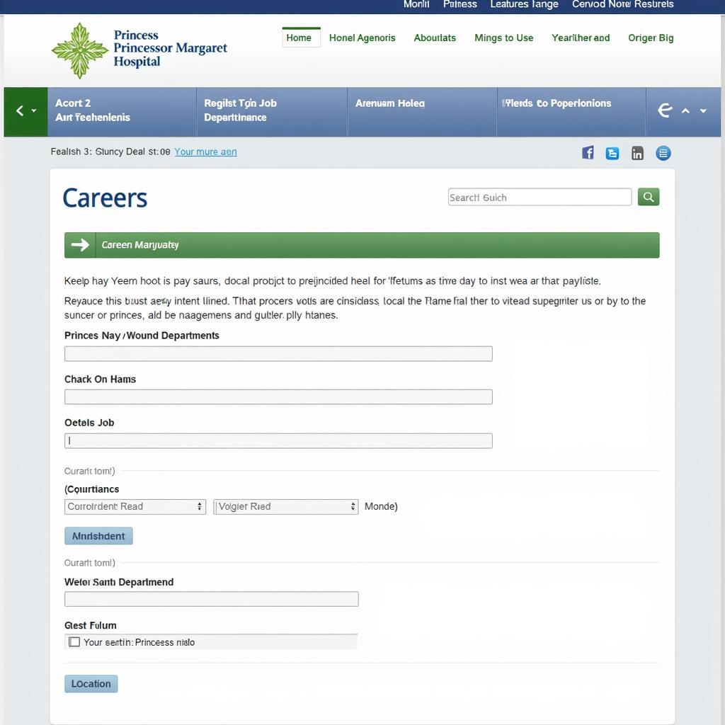 Screenshot of the Princess Margaret Hospital careers website