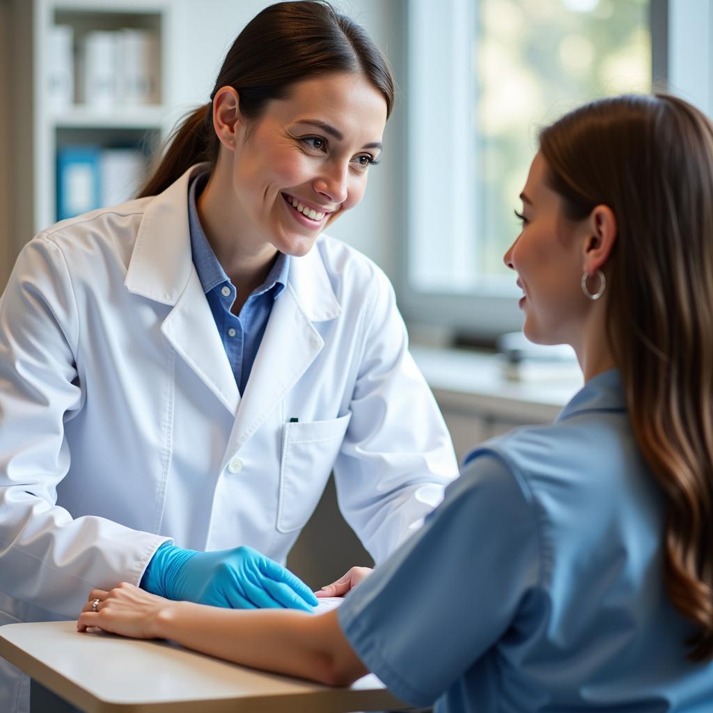 A friendly Promedica lab technician draws a patient's blood.