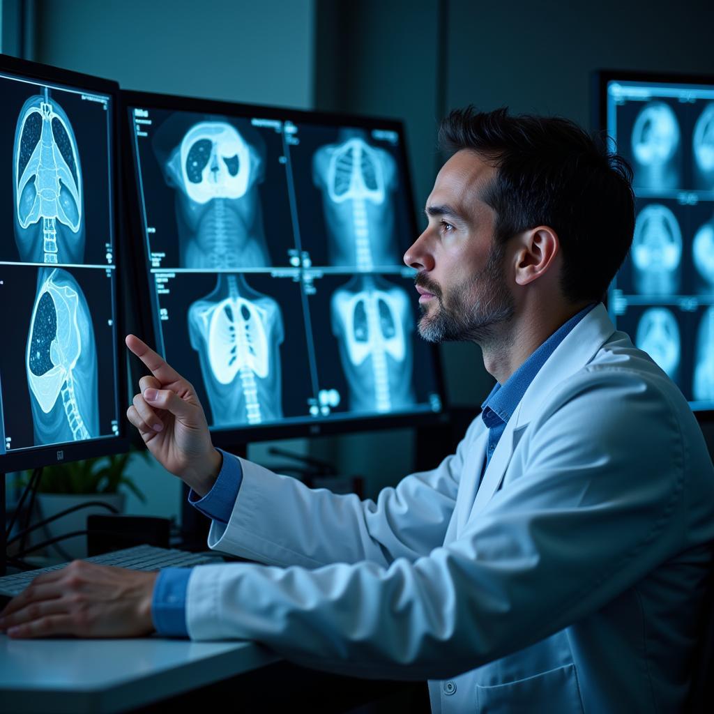 Radiologist Reviewing Medical Images on a Computer Screen 