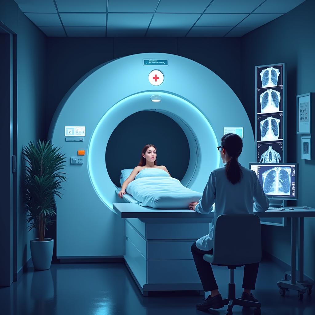 Radiology department with a patient undergoing an MRI scan