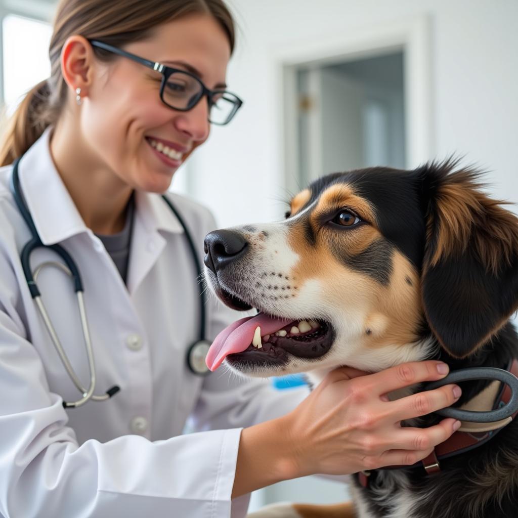 Experienced veterinarian examining a dog at Randolph Veterinary Hospital