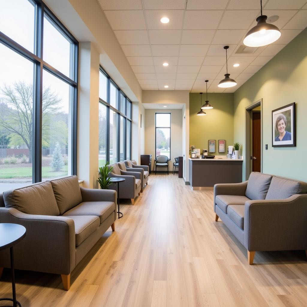 Bright and welcoming waiting area at Red River Animal Hospital