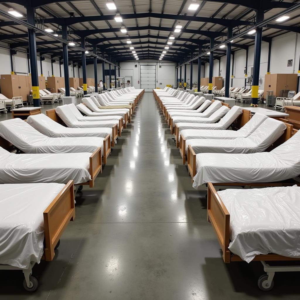 Used Hospital Beds in a Warehouse