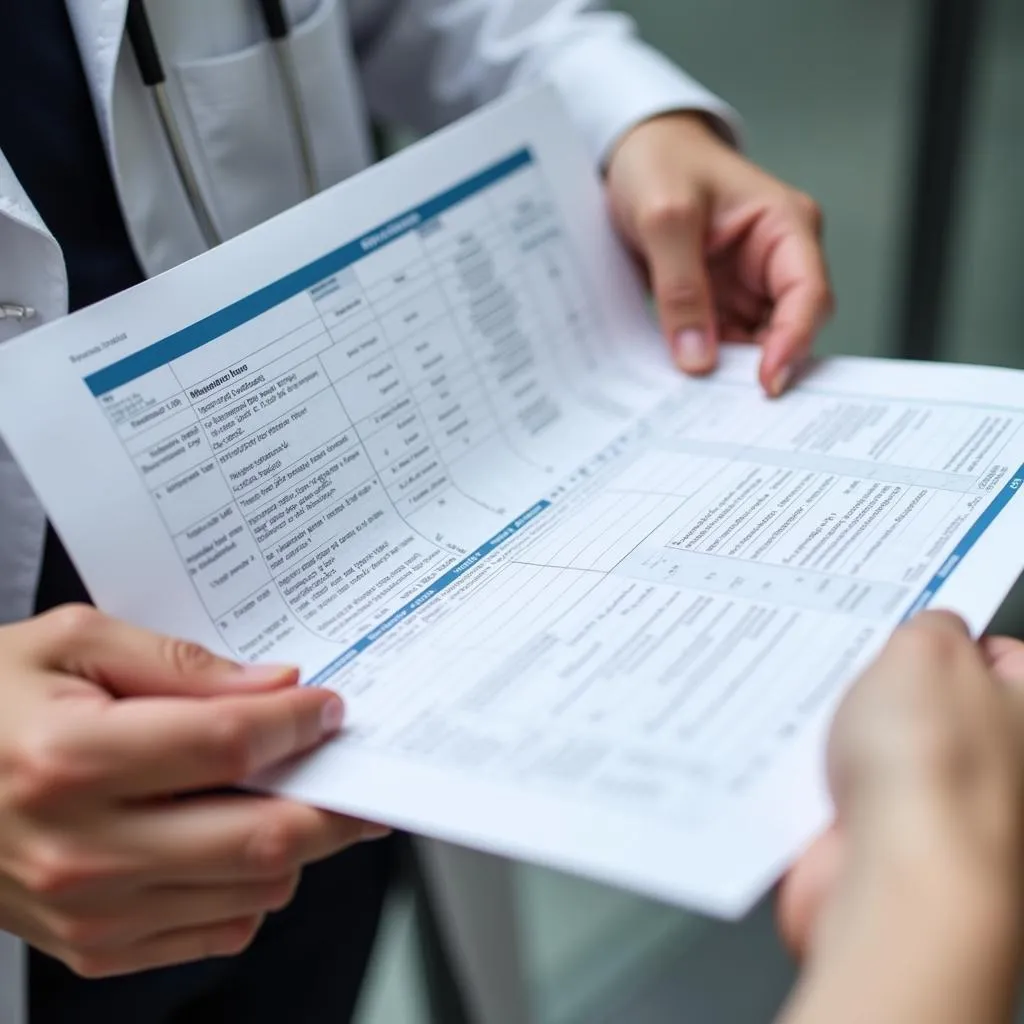 Person reviewing printed medical records