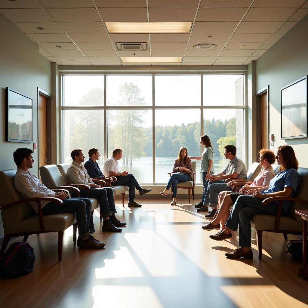 Spacious waiting area inside Sentara Norfolk General Hospital River Pavilion