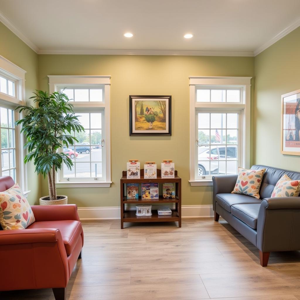 Comfortable and welcoming waiting area at Riverside Animal Hospital