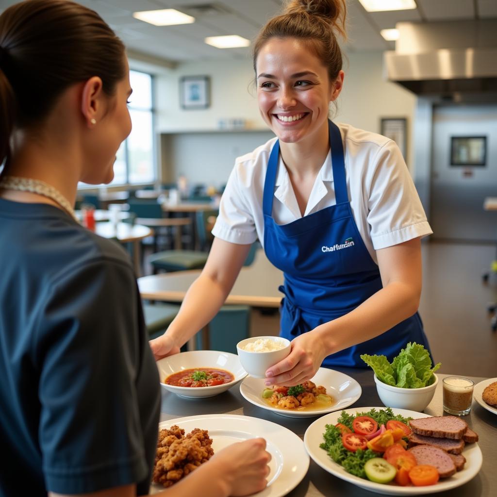 Friendly staff serving patients at Riverside Hospital Cafeteria