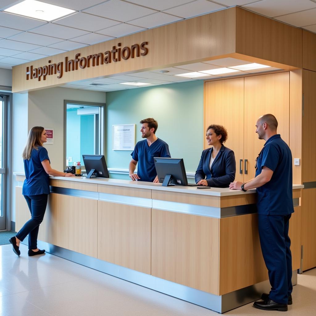 Friendly staff at the hospital information desk.