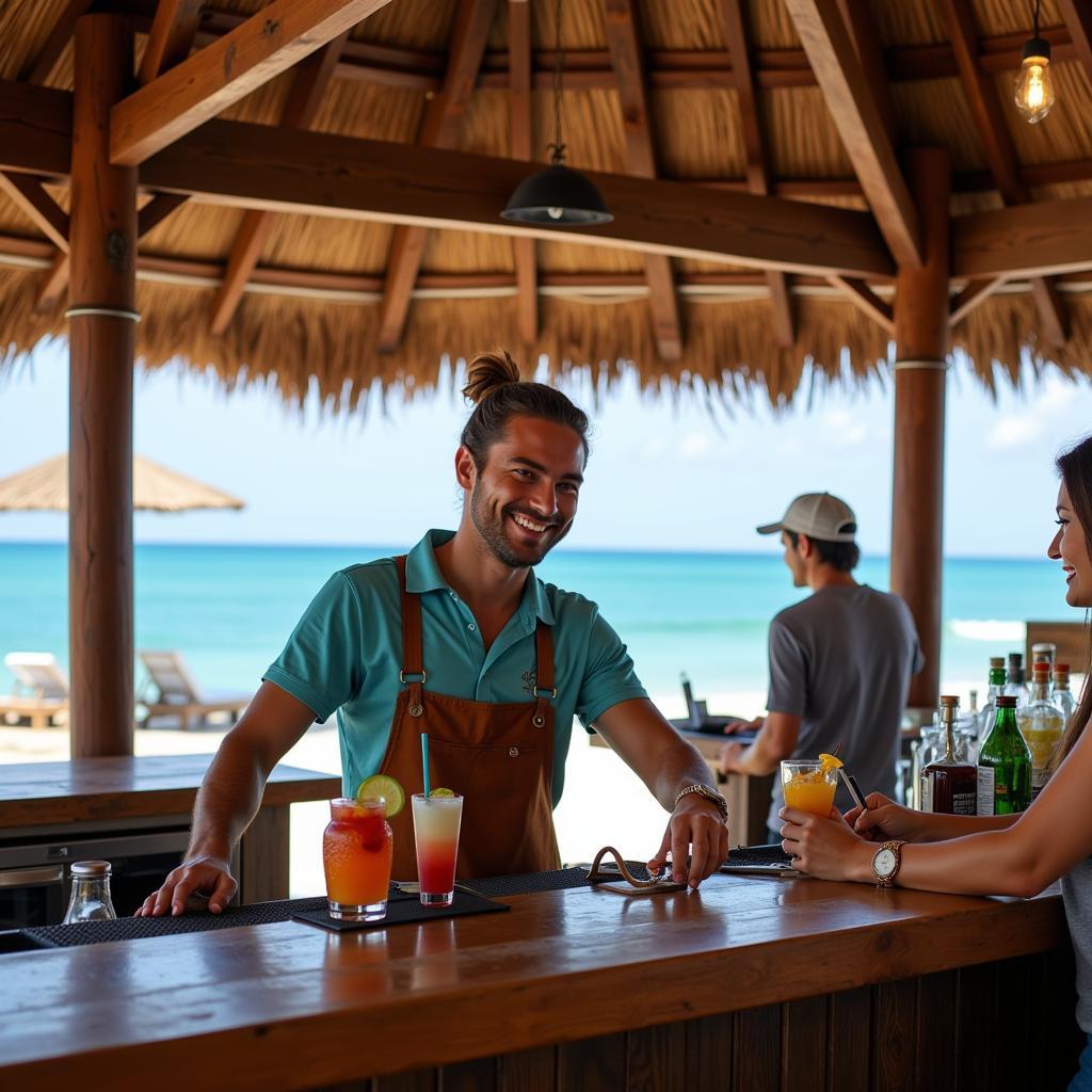 Bartender at a Beachfront Bar in Roatan