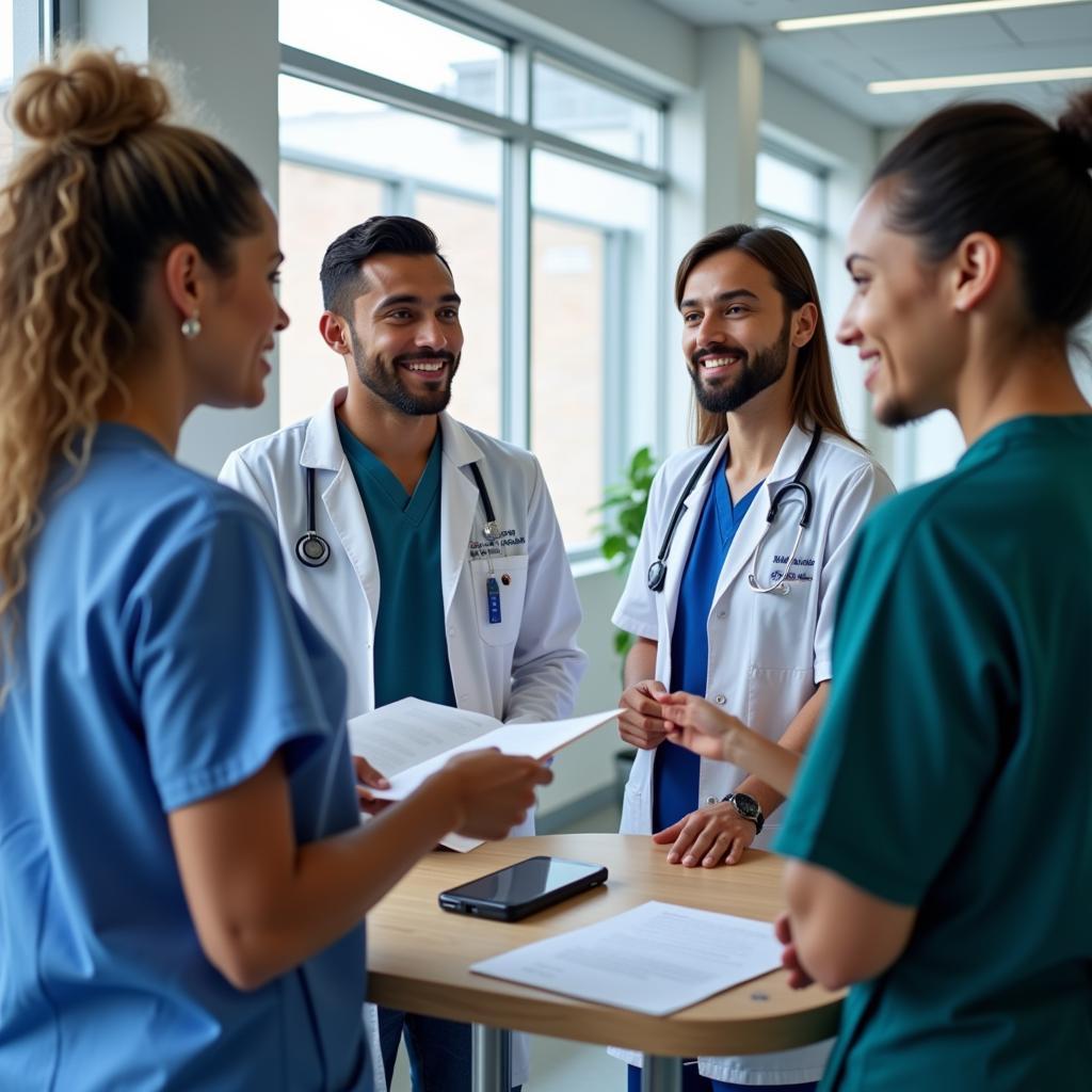 Diverse medical professionals collaborating at Robert Wood Johnson Hospital