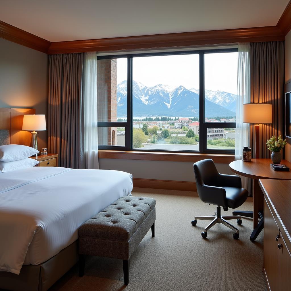 A luxurious room in a Sage Hotel with a stunning view of the Rocky Mountains