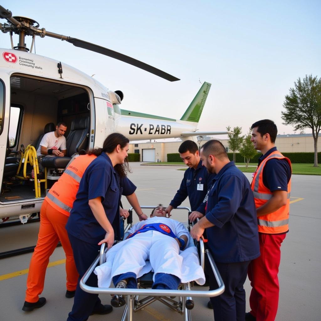 Medical Team Receiving Patient at San Bernardino Community Hospital Heliport