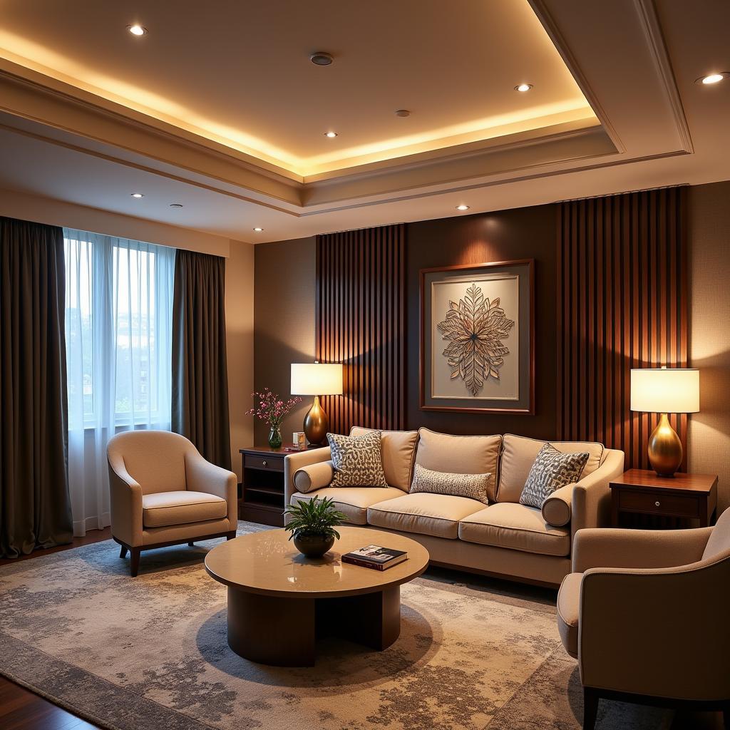 Luxurious hotel suite interior with modern amenities at 268 W Hospitality Ln