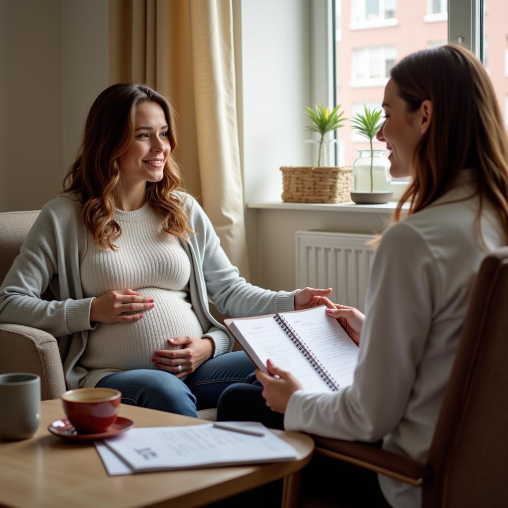 Expectant parents discussing birth plan with doctor