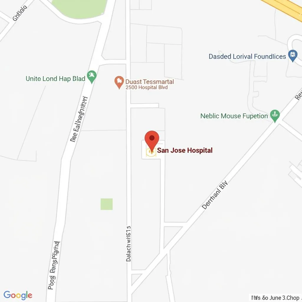  Map showing the location of San Jose Hospital at 2500 Hospital Blvd