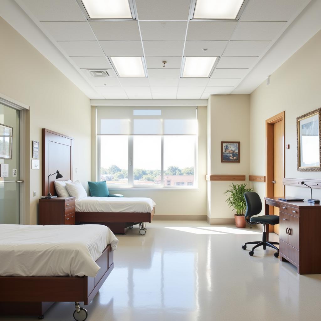 Spacious and serene patient room with modern amenities