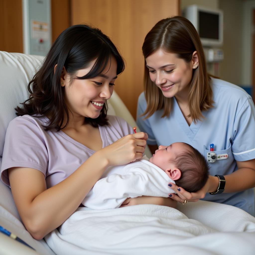 Mother receiving postpartum care and support