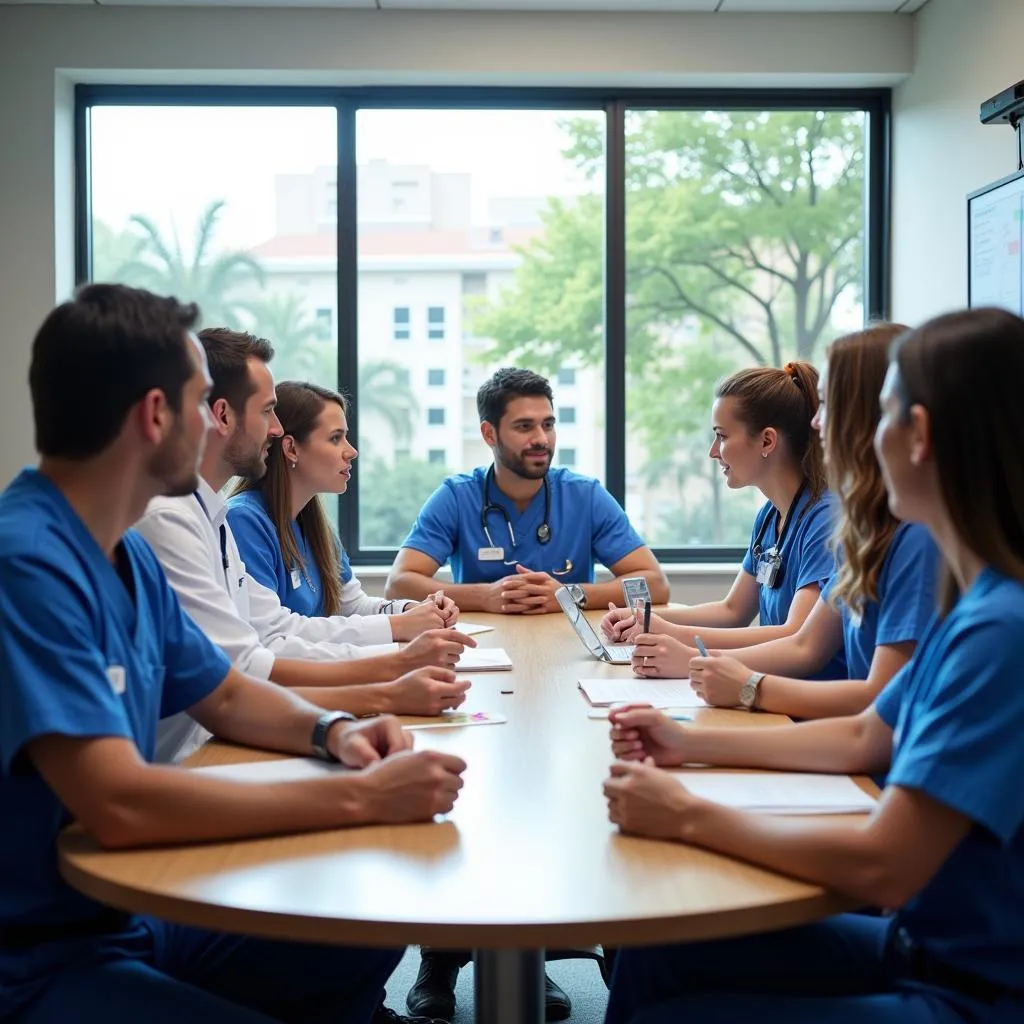 San Jose Hospital Staff Meeting in a bright and modern conference room