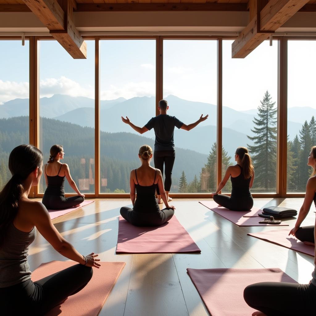 San Jose Hospital Yoga Class: Guests participating in a relaxing yoga session overlooking a scenic view.