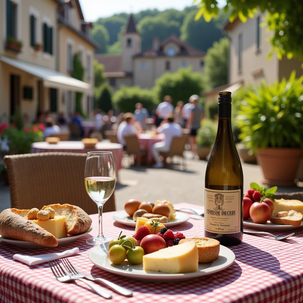 Guests enjoying a leisurely lunch at a charming restaurant in a Sancerre village