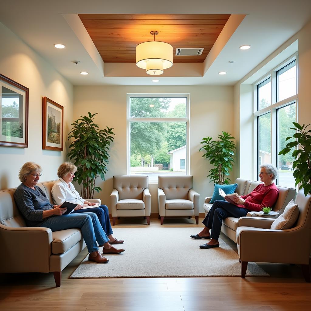 Spacious and comfortable hospital waiting area with natural light