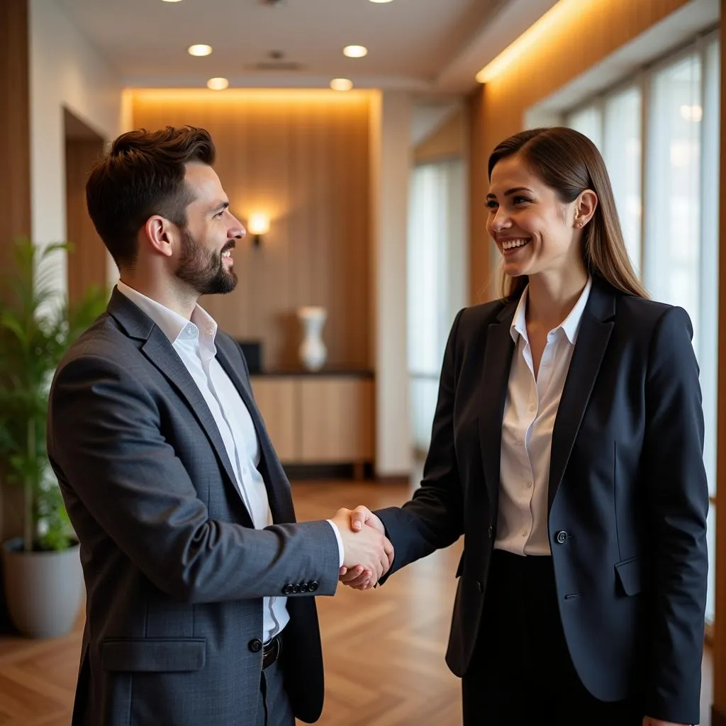 Satisfied Hotel Guest with Hospitality Manager