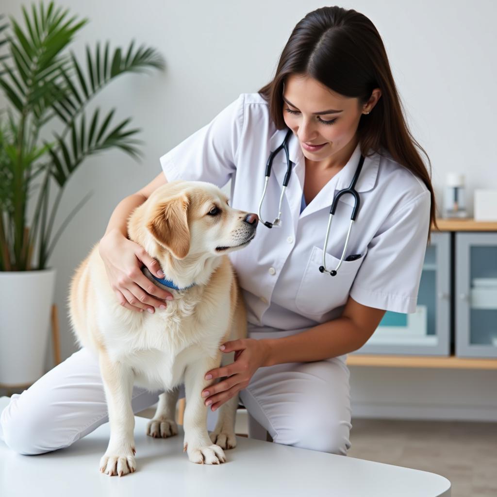 A compassionate veterinarian examining a dog with care