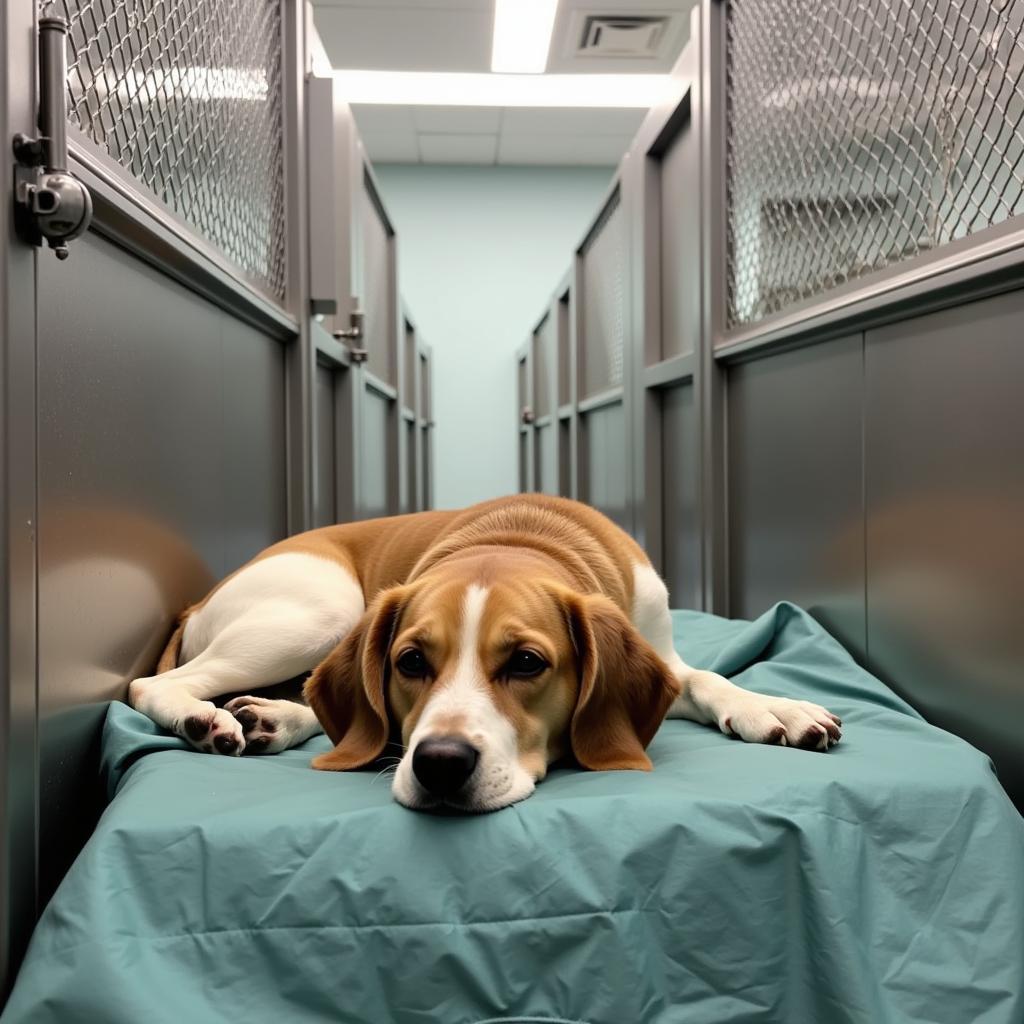 Happy and healthy dog recovering comfortably after surgery at South Deerfield Animal Hospital