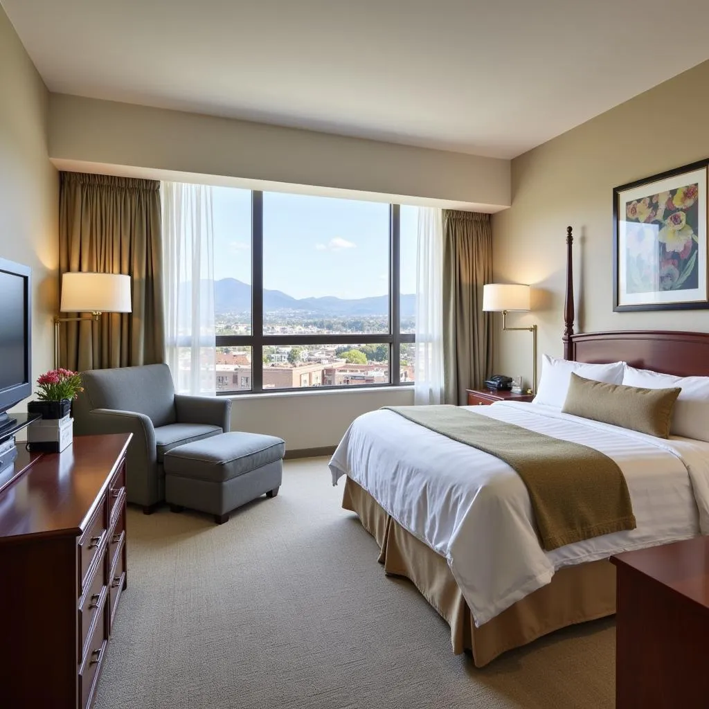 Spacious hotel suite with city view in San Bernardino California