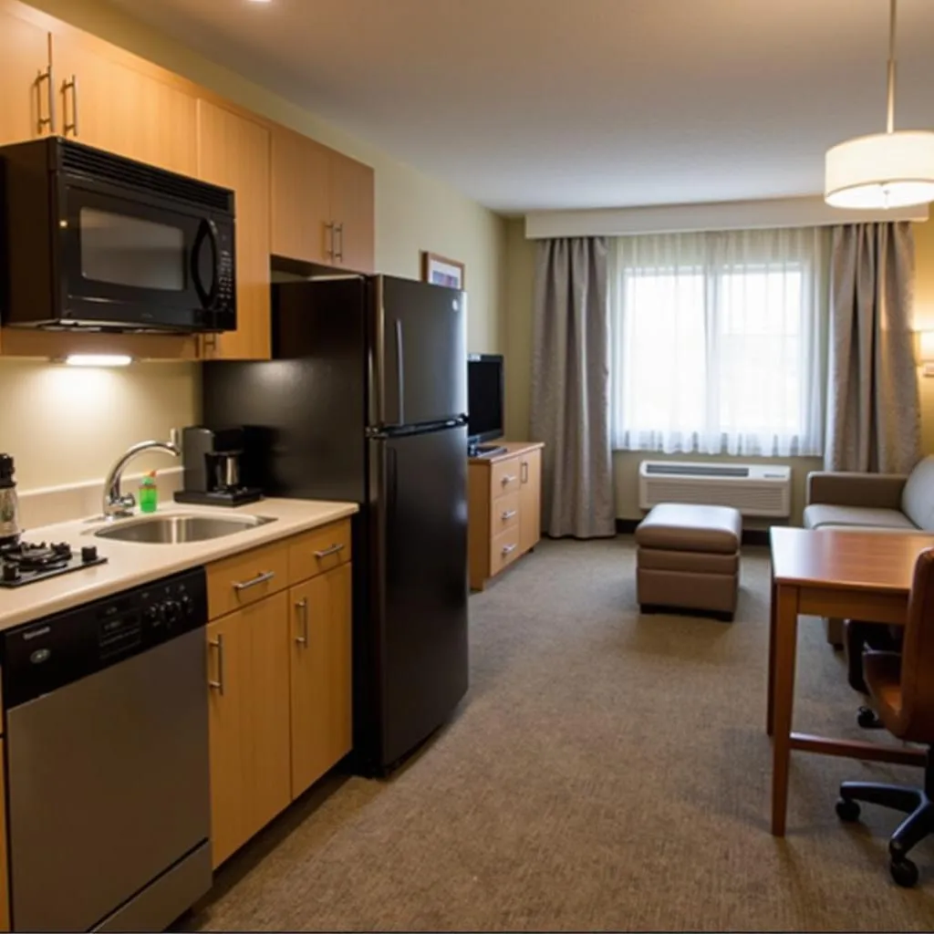 Spacious suite with a fully-equipped kitchenette.