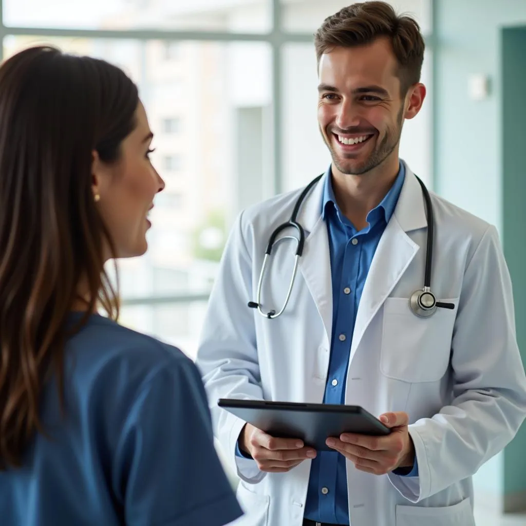 Patient discussing medical records request with a hospital representative