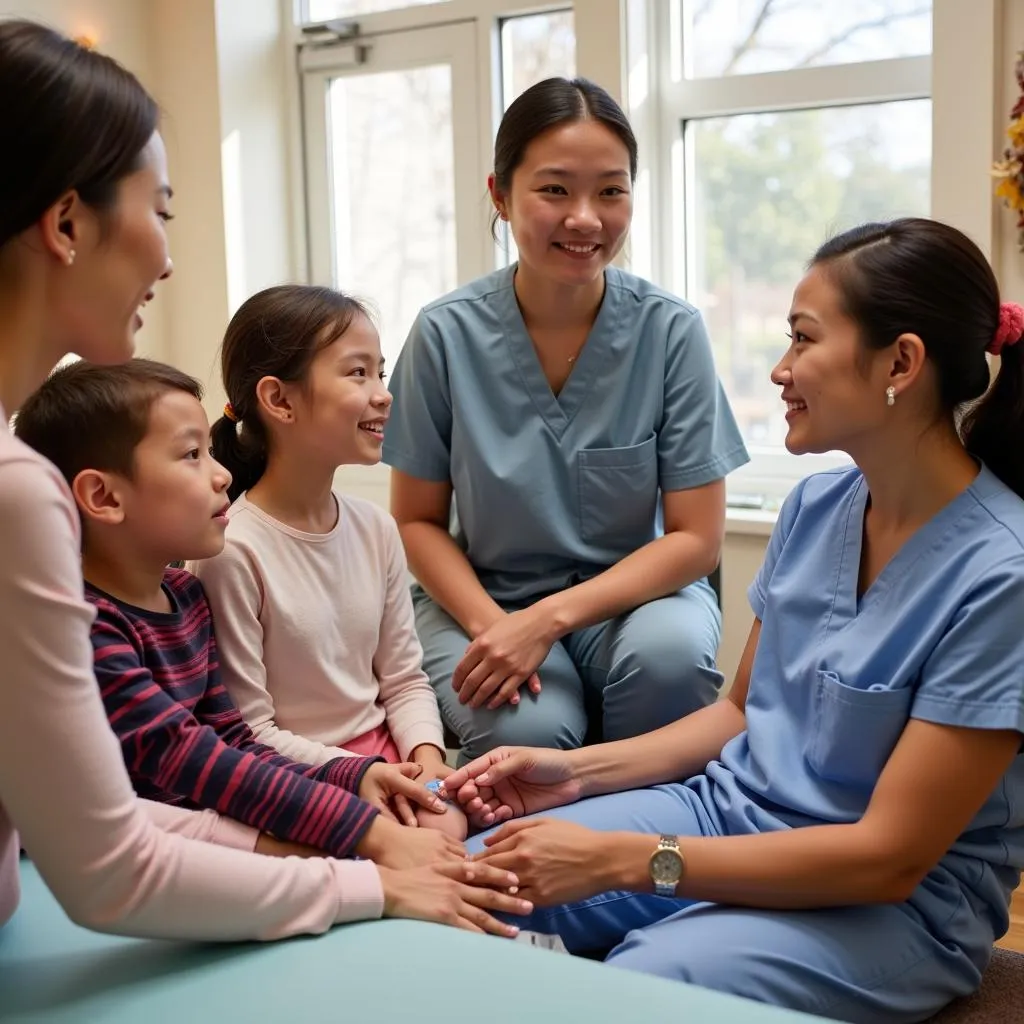 A Spring Grove staff member engaging with a patient and their family