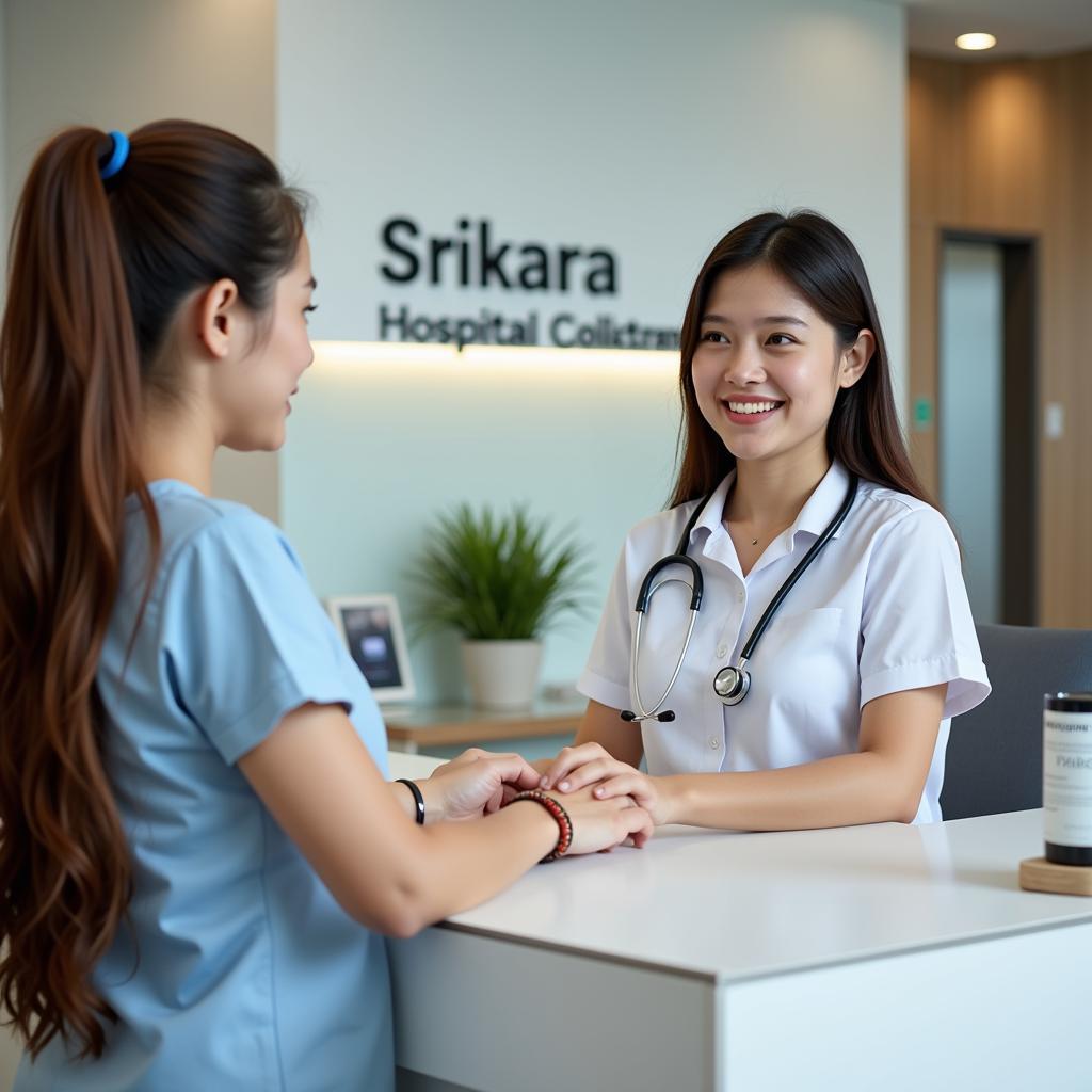 Friendly staff at the Srikara Hospital reception