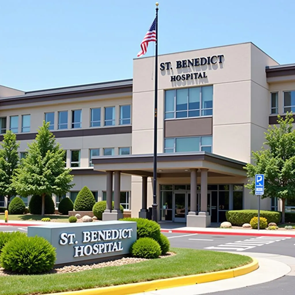 Modern hospital building with welcoming entrance.