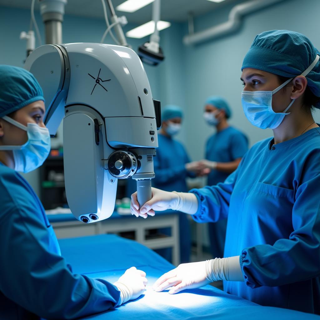 Advanced medical technology being used in a hospital operating room