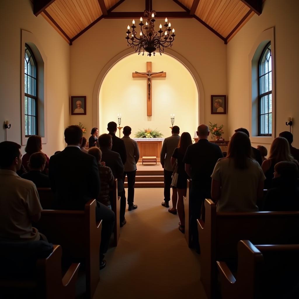 Visitors gather for a service in St. John's Hospital Chapel