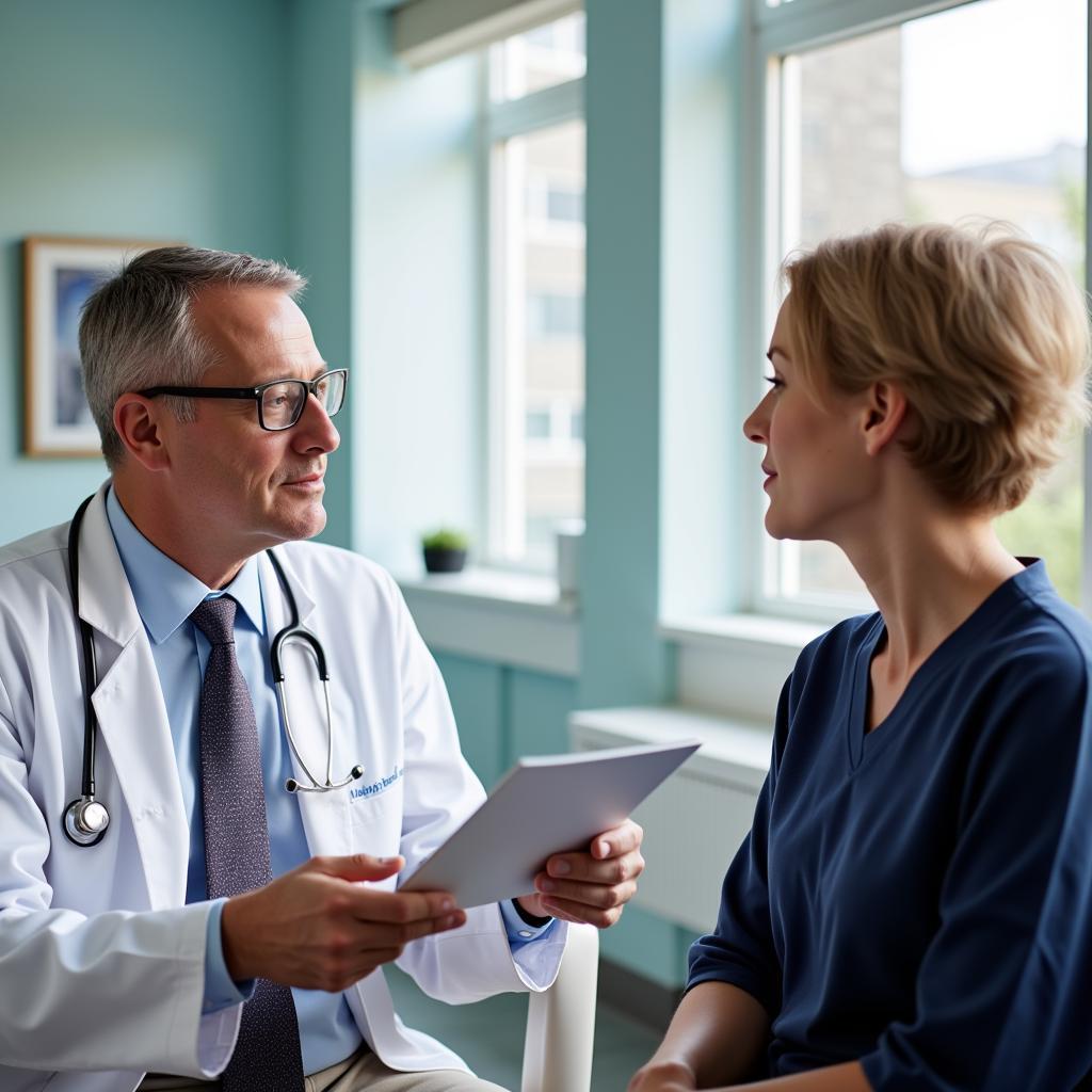 Gastroenterologist consulting with a patient at St. Joseph Hospital.