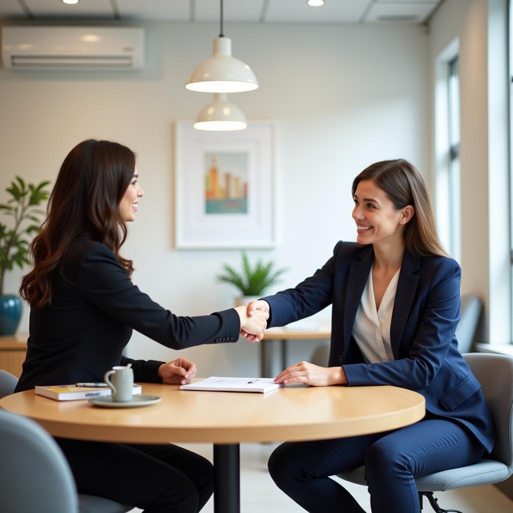 Job candidate being interviewed for a healthcare position