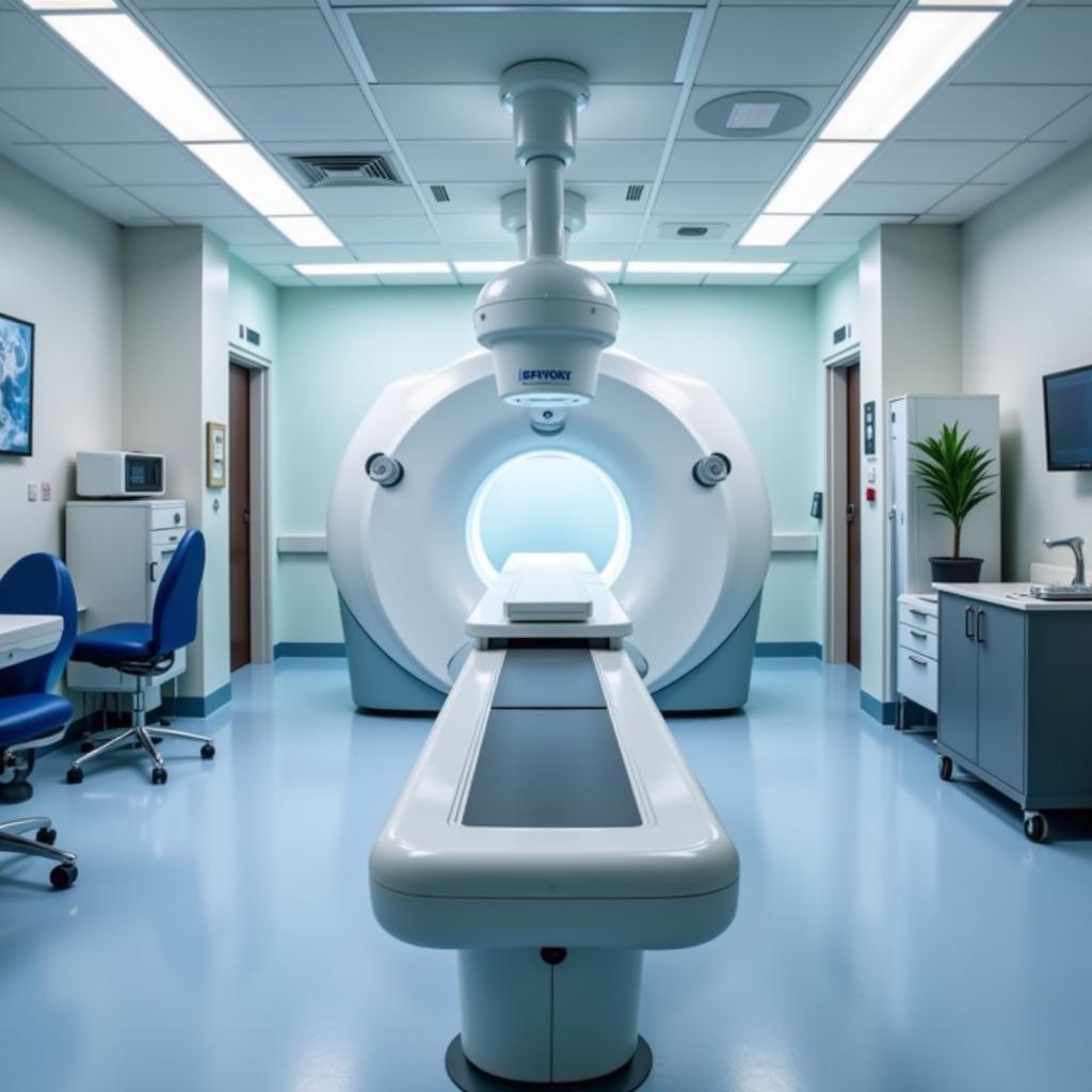 Advanced medical imaging technology in a bright, sterile room