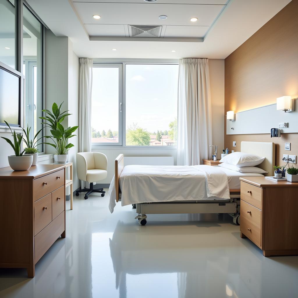 Comfortable patient room at Stenum Hospital Germany with natural light and a view