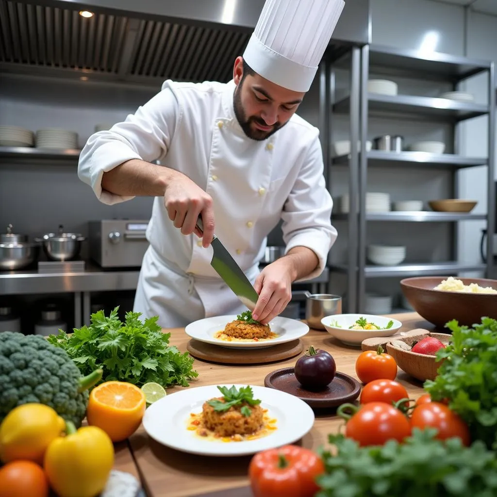 A chef preparing a healthy meal in the Sunrise Canyon Hospital kitchen