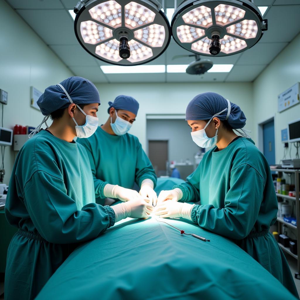 Skilled surgeons operating in a modern operating room