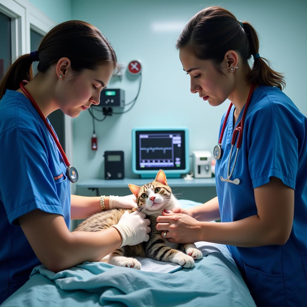 Cat receiving emergency care at Tappahannock Animal Hospital