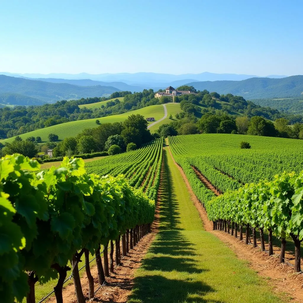 Picturesque vineyard in Texas Wine Country with rolling hills and grapevines