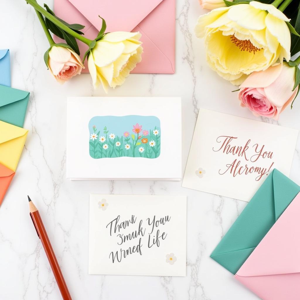 Thank-You Cards, Envelopes, and Flowers