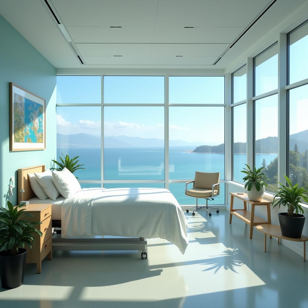 Comfortable patient room with a view of the Pacific Ocean