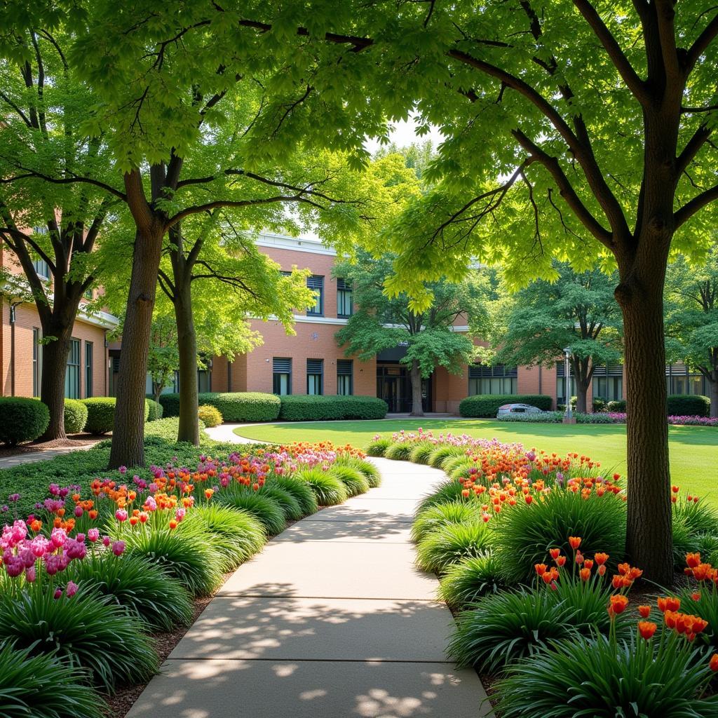 Serene garden with walking paths