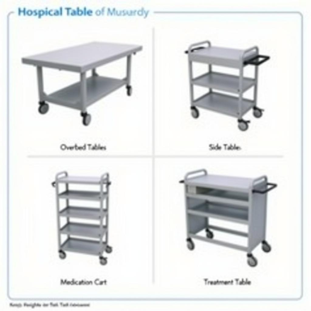 Different types of hospital tables with wheels