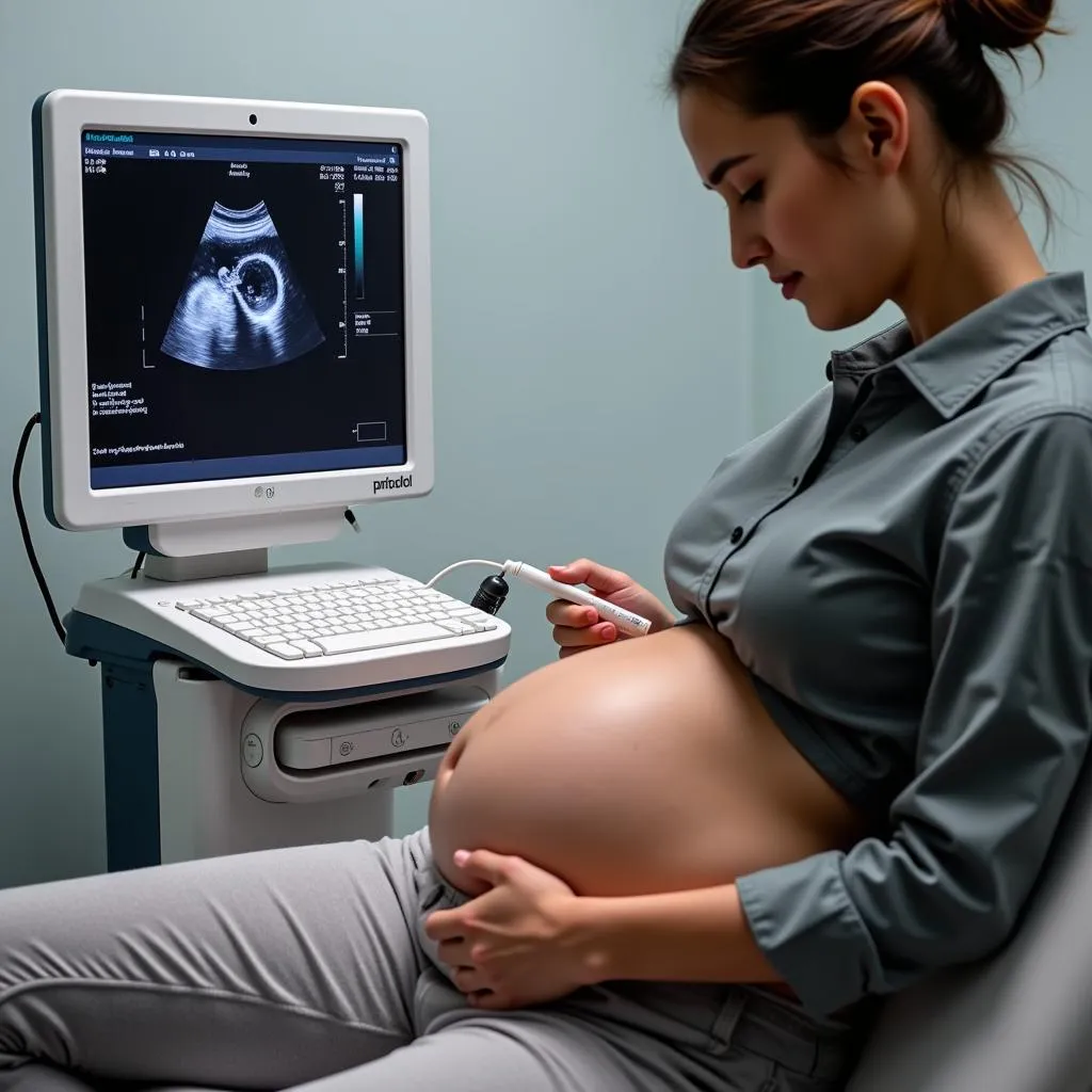 Pregnant woman undergoing an ultrasound examination